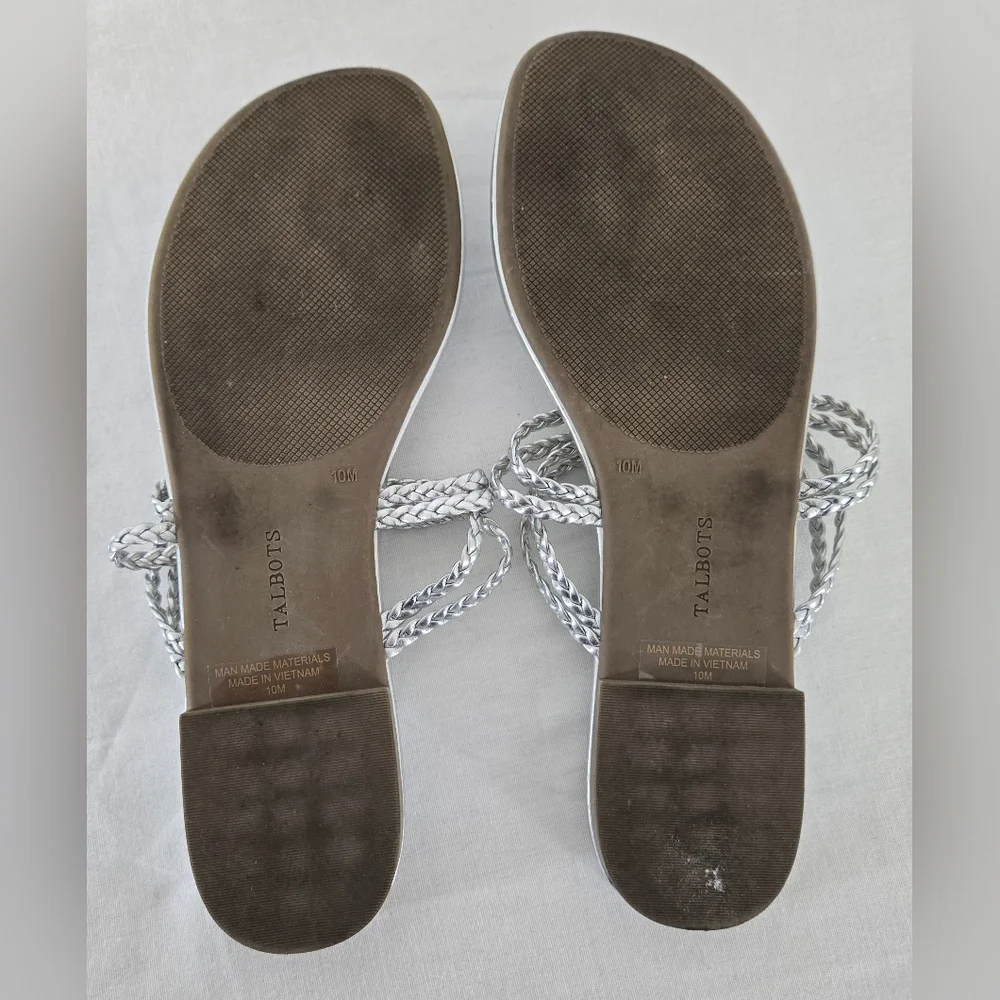 Talbots Cece Metallic Silver Braided Sandals Faux Leather Straps, size 10M - Picture 4 of 5